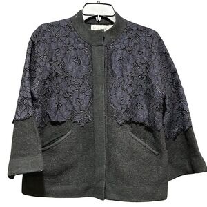 Anthropologie Field Flower Wool Lace Jacket‎ XS Black Blue 3/4 Bell Sleeve Boho
